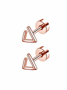 Rose Gold Triangle Flat Back Stud Earrings Geometric Minimalist 20G